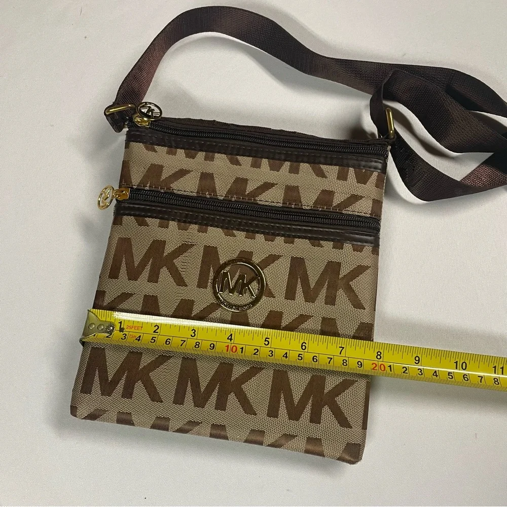 Michael Kors Brown MK Monogram Flat Crossbody Messenger Bag